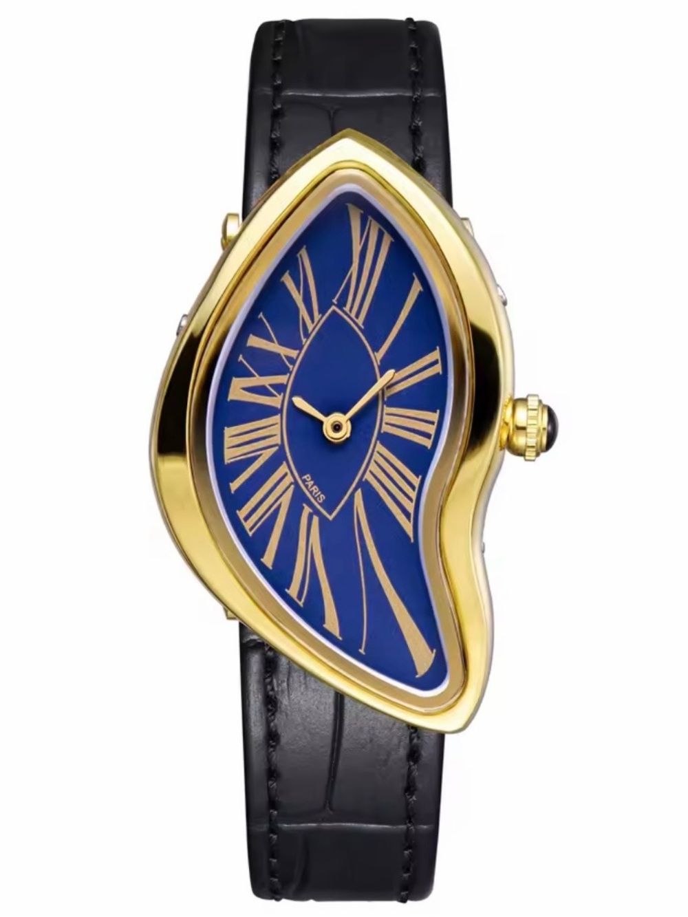 Gold-Tone Case Blue Dial Women's Watch with Black Leather Strap